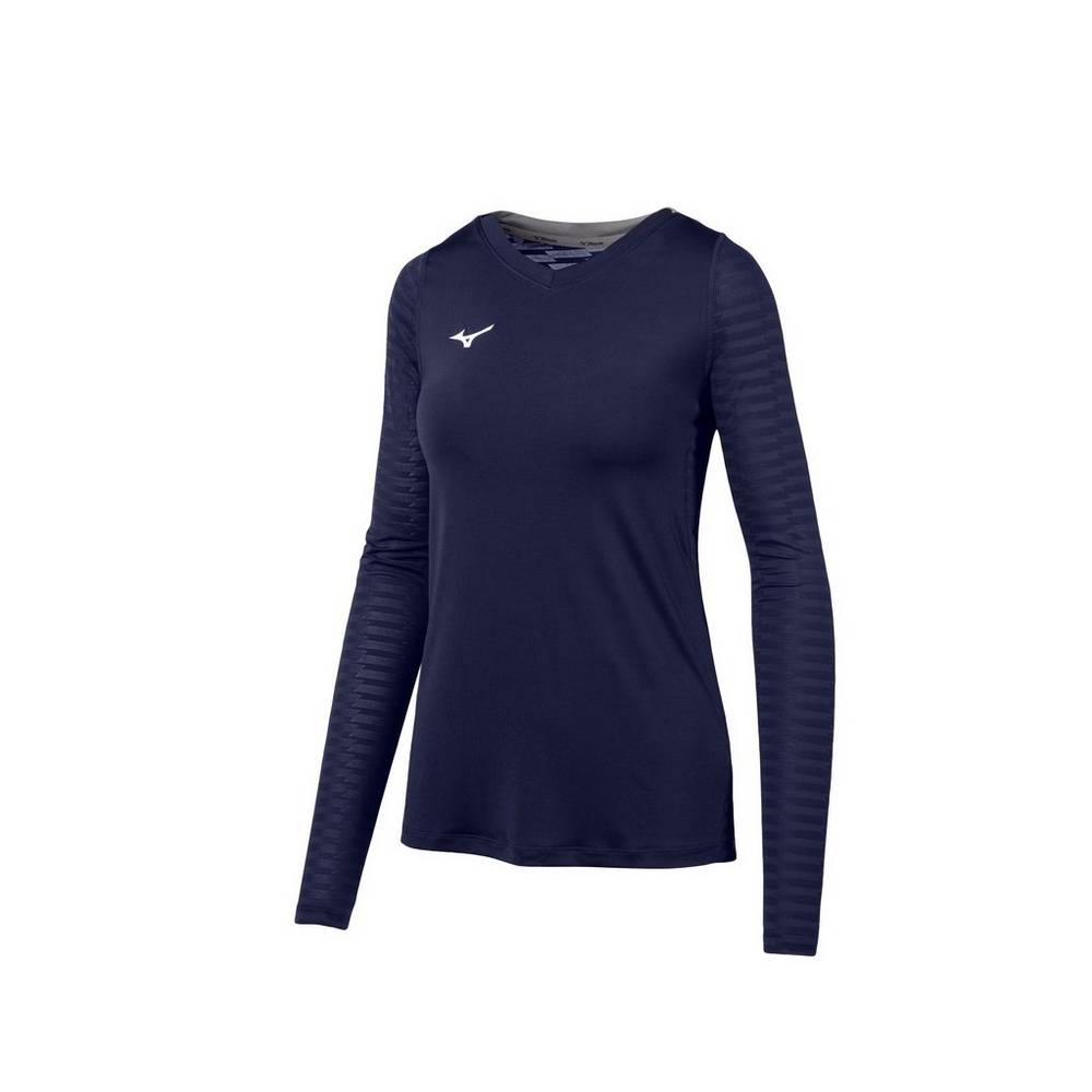 Camisas Mizuno United Long Sleeve - Mulher - Azul Marinho - TAMWE9248